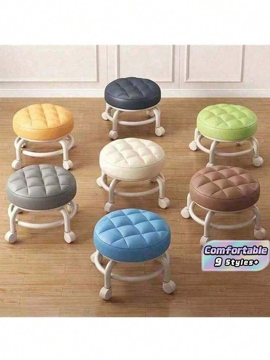 Plastic Swivel Stool With Casters, Quiet Multidirectional Wheels, Cushioned Seat, Rotating Cleaning Stool, Colorful Shoe Changing Stool For Living Room - Multicolor - View 1