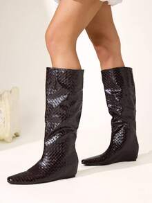 CUCCOO CHICEST Women's Shoes Autumn And Winter Woven High Boots Inner Heightening Retro Boots - reddish brown - View 2
