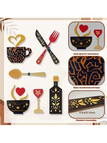 8PCS Creative Rustic Wooden Wall Art Hanging Set Fork Coffee Cup Wine Glass Shape Kitchen Cafe Restaurant Bar Wall Sign Home Decor Housewarming Halloween Christmas Gift Must Haves - multicolor - View 7