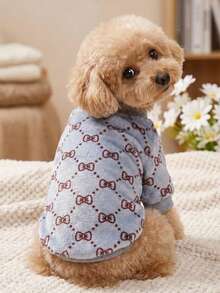 PETSIN 1 Printed Butterfly Tie Flannel Sweatshirt, Pet Autumn And Winter Thick Warm Gray Version - Multicolor - View 2