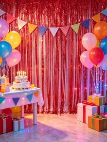 Shiny Tinsel Fringe Streamers For Party Backdrop Decorations, Wedding & Birthday Scene Layout Supplies - multicolor - View 5
