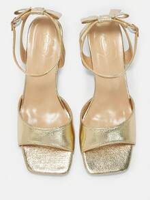 CUCCOO CURVES Women's Square Toe Buckle Design Daily Versatile Fashion Wide Last High Heels - Golden burst - View 6