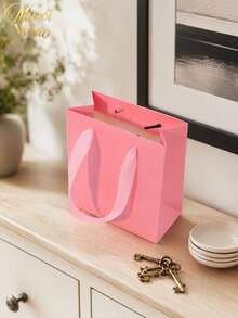 Muroi Mono 1/5/10 Packs Matte Pink Paper Gift Bags With Soft Satin Handheld Handles, 5.5*5.9 Inch Reinforced Bottom Stand-Up Square Pouches, Minimalist Luxury Packaging Bag For Birthday Wedding Holiday Gift Wrapping - Pink - View 5