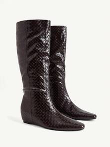 CUCCOO CHICEST Women's Shoes Autumn And Winter Woven High Boots Inner Heightening Retro Boots - reddish brown - View 1