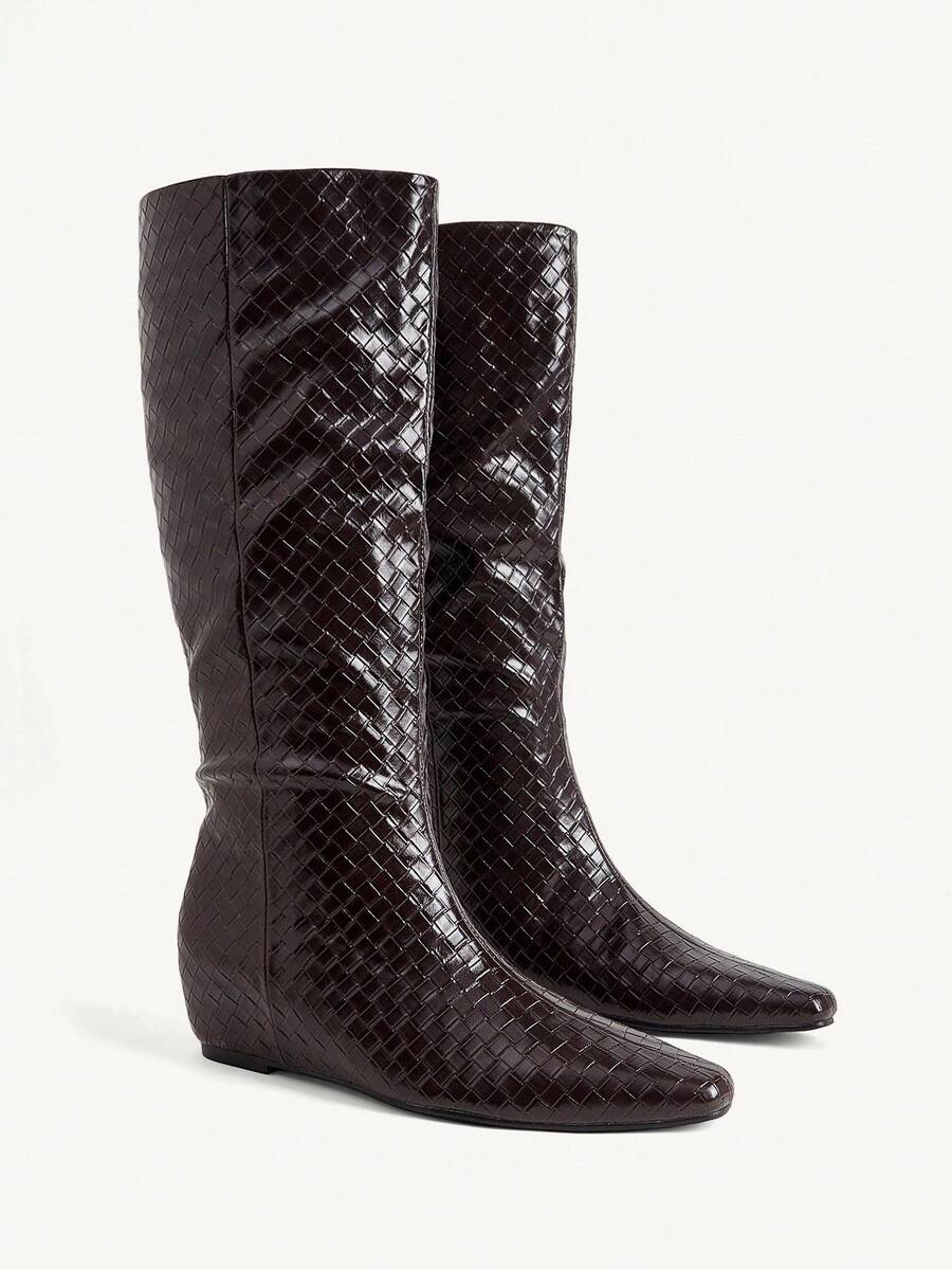 CUCCOO CHICEST Women's Shoes Autumn And Winter Woven High Boots Inner Heightening Retro Boots - reddish brown - View 1