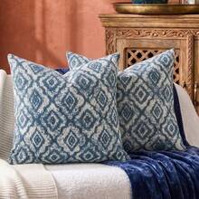 Cirelle 1 Stück/2 Stücke Vintage-Dekokissenbezüge für alle Jahreszeiten mit abgenutztem Diamant-Jacquard, neutraler geometrischer Textur, quadratisch, Boho-Farmhouse-Mid-Century-Stil, dekorative Kissenhüllen für Sofa, Schlafzimmer und Homestay, weiche Heimtextilien, Kissenfüllung nicht enthalten - Blau - Übersicht 12