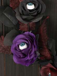 1pc Halloween Wreath With Rose Eyeball & Twig, Spooky Artificial Rattan Door Hanging Decor, Creepy Gothic Party Prop For Haunted Home Entrance - multicolor - View 9