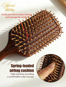 1 Solid Wood Air-Cushion Massage Comb – Wooden-Bristle Scalp Massager & Detangler – Anti-Static Styling Comb For Women - reddish brown - View 8
