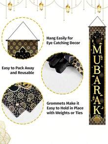 3PCS 30X180CM Polyester Black Gold Mandala Flower Eid Lantern Door Hanger Washable Durable For Ramadan 2026 Home Decor Festival Decoration Perfect Gift - Multicolor - View 6