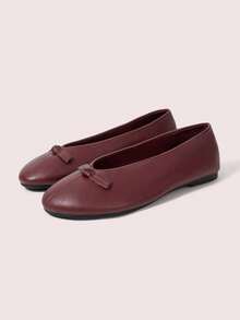 CUCCOO DOLLMOD Women's Shoes Burgundy Simple Thin Strip Decoration Low Vamp Shoes Flat Bottom Korean Literary And Artistic Style Daily Commute Versatile Fall Shoes - Burgundy - View 2