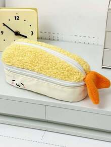 1PC Large Capacity Double Layer Cute Shrimp Shape Pencil Case Pen Bag Multifunctional Stationery Organizer For School Student Desk Storage High Appearance Ins Style Gift - Single Piece - View 3