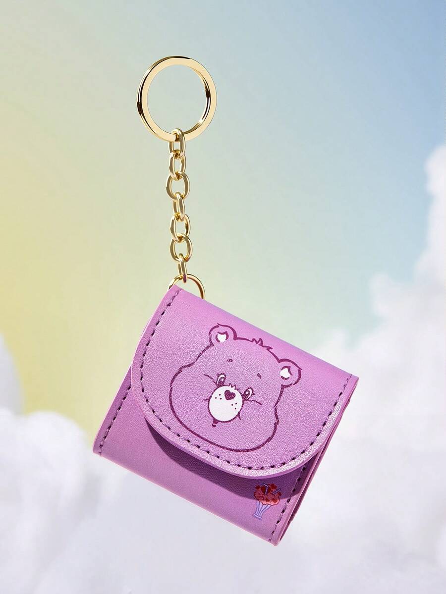 SHEIN X Care Bears Cute Bear Print Mini Jewelry Pouch With Keychain, Portable Small Storage Bag For Earrings Rings Necklaces, Ideal For Women Daily Travel Handbag Decor - Purple - View 1