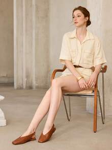 MOTF WOMEN'S VINTAGE SQUARE TOE FLAT BACKLESS CLOSED TOE SANDALS, BROWN VERSATILE COMFORTABLE ELEGANT SHOES - Brown 1 - View 3