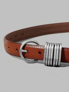 Ontre Women Fashionable Brown Metal Buckle Belts - Brown - View 4