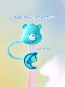 SHEIN X Care Bears 1個矽膠熊圖案吸管套（不含吸管），歡呼熊，禮品 - 湖藍色 - 查看 3