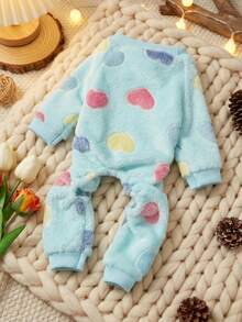 PETSIN 1pc Blue Heart Pattern Fleece Thermal Jumpsuit For Medium/Small Cat Or Dog - Multicolor - View 8
