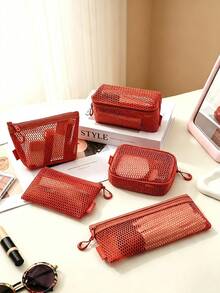 Haus Hana Multifunctional Transparent Mesh Storage Bag, Portable Handheld Cosmetic Makeup Pouch, Divider Pouch For Documents Digital Accessories - Multicolor - View 2