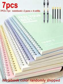 7-In-1 Stationery Set | A5 Hardcover Spiral Notebook, 0.5mm Ballpoint Pen And Refills, Smooth Writing And Tear-Off Pages, School And Office Supplies, Student Stationery, Daily Writing, Note-Taking - Multicolor - View 8