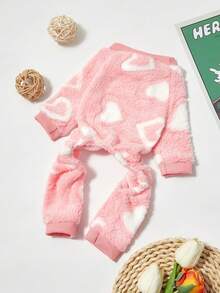 PETSIN Pet Cat Dog Universal Pink Heart-Shaped Printed Warm Lining Flannel Jumpsuit - Multicolor - View 4