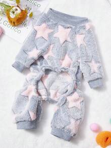 PETSIN 1pc Pink Pentagram Printed Pet Jumpsuit Gray Autumn And Winter Plush Warm And Comfortable Pet Warm Clothes - Multicolor - View 7