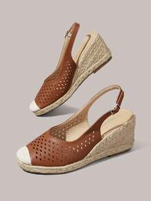 Styleloop Ladies, Rubber Band Cross Strap, Straw Rope, Sandals, High Heels. Fall Shoes - Brown - View 6