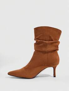 CUCCOO SZL Women's New Elegant Caramel Color Ruched Pointed Toe Ankle Boots, Suitable For Date And Party Outfits Fall Shoes - caramel color - View 4