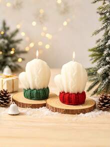 Cirelle 1PC Knitted‑Texture Christmas Mitten Shaped Scented Candle, Cute Winter Glove Decor Wax Candle, Festive Xmas Table Decor Atmosphere Ornament - multicolor - View 4
