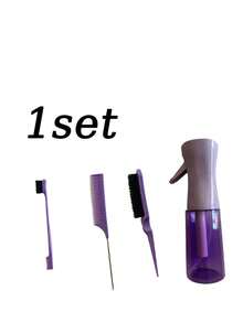 4-Piece Professional Hairdressing Tool Set, Including Spray Bottle, Pointed Comb, Eyebrow Brush, Volumizing Comb For Daily Hair Cleaning And Brushing, Wet And Dry Curling Comb, Parting Brush, Coarse And Fine Hair Care - Multicolor - View 3