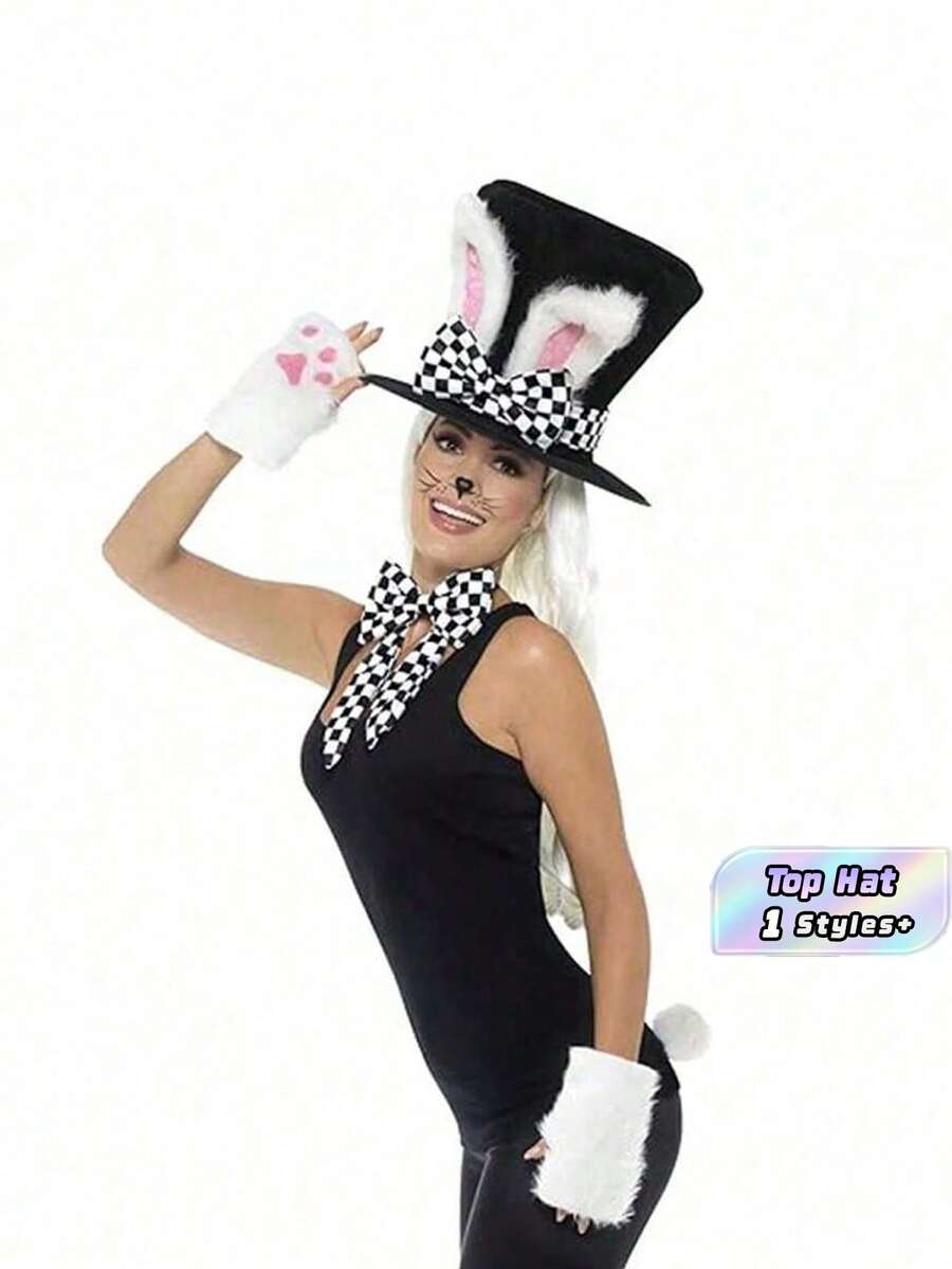 1PC Velvet Rabbit Ear Top Hat, Easter Bunny Hat, Easter Party Decoration, Carnival Headwear, Magic Hat, Stage Performance Hat - multicolor - View 1