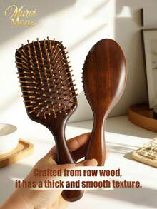 1 Solid Wood Air-Cushion Massage Comb – Wooden-Bristle Scalp Massager & Detangler – Anti-Static Styling Comb For Women - reddish brown - View 6