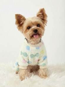 PETSIN 1pc Pet Dog/Cat Apricot Fleece Warm Jumpsuit With Bow & Graphic Print, Flannel Fabric - Multicolor - View 12