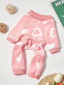 PETSIN Pet Cat Dog Universal Pink Heart-Shaped Printed Warm Lining Flannel Jumpsuit - Multicolor - View 6