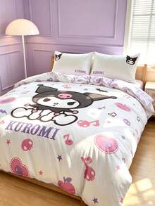 HELLO KITTY AND FRIENDS | SHEIN 三件套動物卡通印花被套，拋光材質，柔軟保暖，藍色被套，雙面圖案，多種尺寸可選，適用於單人床/雙人床/加大床，送禮佳品 - 白紫色 - 查看 2