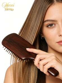 1 Solid Wood Air-Cushion Massage Comb – Wooden-Bristle Scalp Massager & Detangler – Anti-Static Styling Comb For Women - reddish brown - View 7