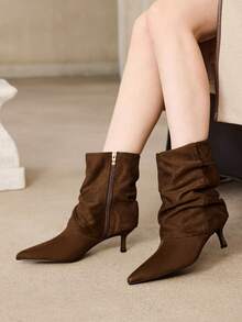 MOTF Botas de media pantorrilla con punta puntiaguda y cremallera lateral para Navidad y primavera - Verde Oscuro - Ver 5