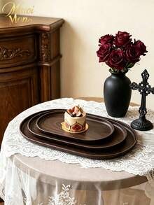 Muroi Mono 1pc PP Imitation Wood Grain Oval Serving Tray, Decorative Storage Platter For Snack Dessert Tea Cup, Kitchen Cafe Dining Table Home Decor - Multicolor - View 1