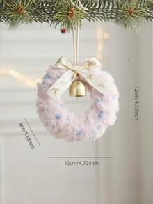 Cirelle 1pc Mini Plush Christmas Wreath Ornaments With Bell & Ribbon Bow, Cozy Faux Fur Hanging Tree Decor For Holiday Door, Mantel & Party Crafts - multicolor - View 4