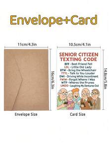 1pc "Senior Citizen Texting Code" Funny Birthday Card With Envelope, Humorous Senior Joke Greeting For Grandparents & Older Friends, Suitable For Birthdays & Milestones, Blank Inside - multicolor - View 7