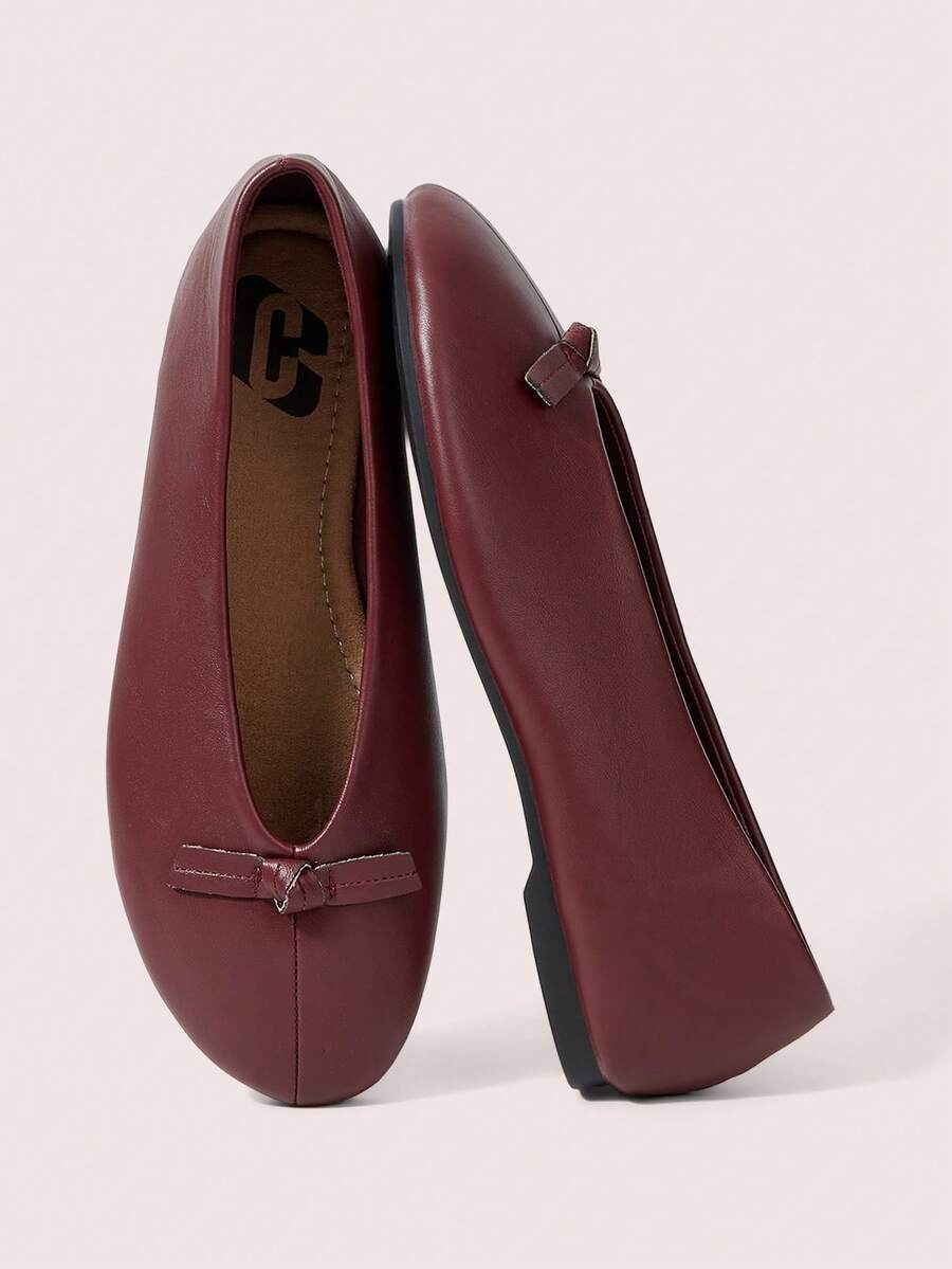 CUCCOO DOLLMOD Women's Shoes Burgundy Simple Thin Strip Decoration Low Vamp Shoes Flat Bottom Korean Literary And Artistic Style Daily Commute Versatile Fall Shoes - Burgundy - View 1