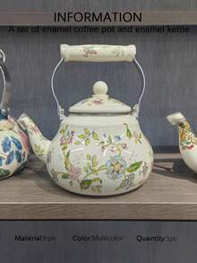 A Set Of Enamel Coffee Pots And Enamel Water Pots, Made Of Handcrafted Enamel Material. With A 45° Inclined Spout And An Ergonomic Handle, Suitable For Both Coffee Brewing And Camping. Can Be Used As A Gift Directly. - Multicolor - View 7