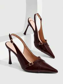 CUCCOO SZL Pointed Back Strap High Heels, Multi-Gold Buckle Cross Strap Stiletto High-Heeled Sandals, Versatile And Elegant Heel-Less Light-Mouth Single Shoes - Brown - View 1
