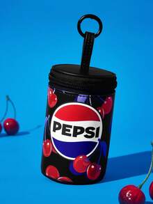 PEPSI X SHEIN Retro Fruit Drink Mini PU Cylinder Wallet With Metal Clasp. Stores Cash And Cables, Portable Hanging Purse For Workers Commutes & Short Travels - Blue - View 1