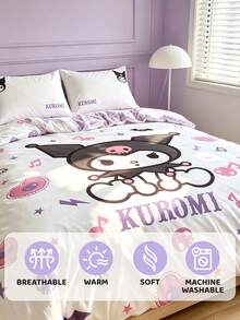 HELLO KITTY AND FRIENDS | SHEIN 三件套動物卡通印花被套，拋光材質，柔軟保暖，藍色被套，雙面圖案，多種尺寸可選，適用於單人床/雙人床/加大床，送禮佳品 - 白紫色 - 查看 7