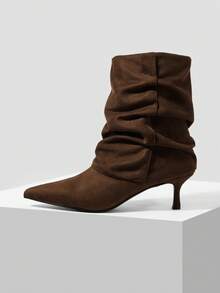 MOTF Botas de media pantorrilla con punta puntiaguda y cremallera lateral para Navidad y primavera - Verde Oscuro - Ver 6