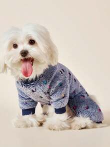 PETSIN 1pc Color Polka Dot Printed Pet Jumpsuit Gray Autumn And Winter Flannel Warm And Comfortable Pet Warm Clothes - Multicolor - View 6