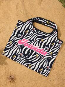 LOONEY TUNES X Joivida 8 Oz Polyester Canvas Tote Bag, Black And White Zebra Print With Bright Pink Letter Design, Lightweight Reusable Shoulder Bag, Large Capacity For Shopping, Travel, Work And Daily Storage - Multicolor - View 4