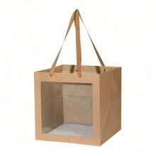 1pc/6pcs Set Square Clear Window Kraft Paper Bags, Daily Necessities Packaging Handheld Bags, Paper Flower Gift Bags With Ribbon Handles, Paper Shopping Bags, Suitable For Birthday, Wedding, Party,Valentine's Day, Easter - multicolor - View 15