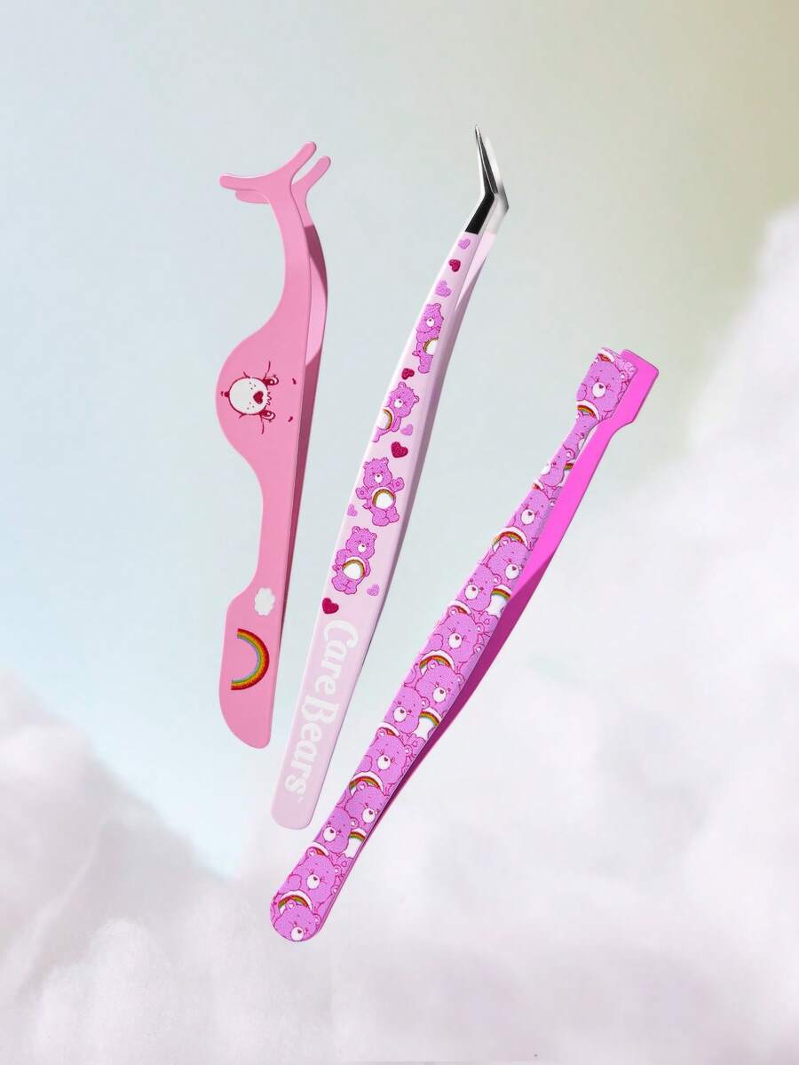 SHEIN X Care Bears 可愛熊圖案假睫毛貼敷器與鑷子套組,可單獨購買或以套組販售,易於使用於假睫毛貼敷 - 彩色 - 查看 1