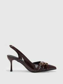 CUCCOO BIZCHIC New Fashion Pointed Thin High Heel Brown Multi-Strip Buckle Women's High Heel Shoes Simple Commuting Basic Versatile And Elegant Rear Strap - Coffee 171 # - View 3