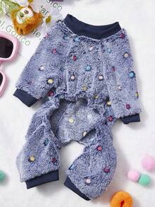 PETSIN 1pc Color Polka Dot Printed Pet Jumpsuit Gray Autumn And Winter Flannel Warm And Comfortable Pet Warm Clothes - Multicolor - View 7